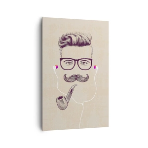 Bild auf Leinwand - Leinwandbild - Retro-Porträt eines Mannes mit Pfeife, Kopfhörer und Brille - 80x120cm - Ein echter Mann? - Moderne Wanddekoration für Wohnzimmer und Schlafzimmer ARTTOR