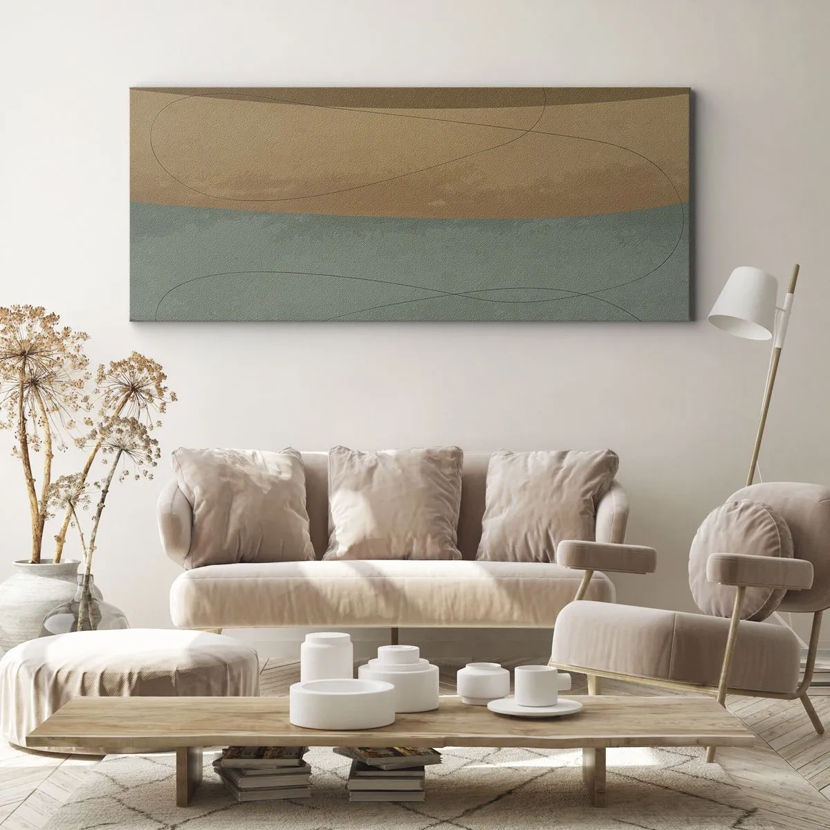 Bild auf Leinwand - Leinwandbild - Abstrakte Komposition in natürlichen Erdtönen - 120x50cm - Horizontale Komposition - Moderne Wanddekoration für Wohnzimmer und Schlafzimmer ARTTOR