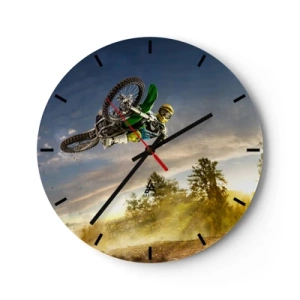 Wanduhr - Glasuhr - Motocross vor der Kulisse der untergehenden Sonne - 30x30cm - Schalten Sie Emotionen ein! - Moderne Wanddekoration für Wohnzimmer, Küche und Schlafzimmer ARTTOR