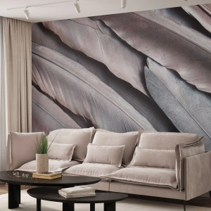 Fototapete Premium Canvas - In rosa Silber - Vogelfeder, Grafik, Boho - 350x256 cm