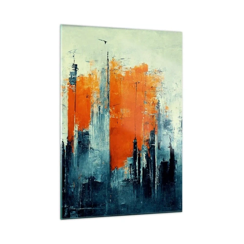 Glasbild - Bild auf glas - Ein modernes Stadtpanorama in Grau- und Orangetönen - 50x70cm - Moderne Landschaft - Moderne Wanddekoration für Wohnzimmer und Schlafzimmer ARTTOR