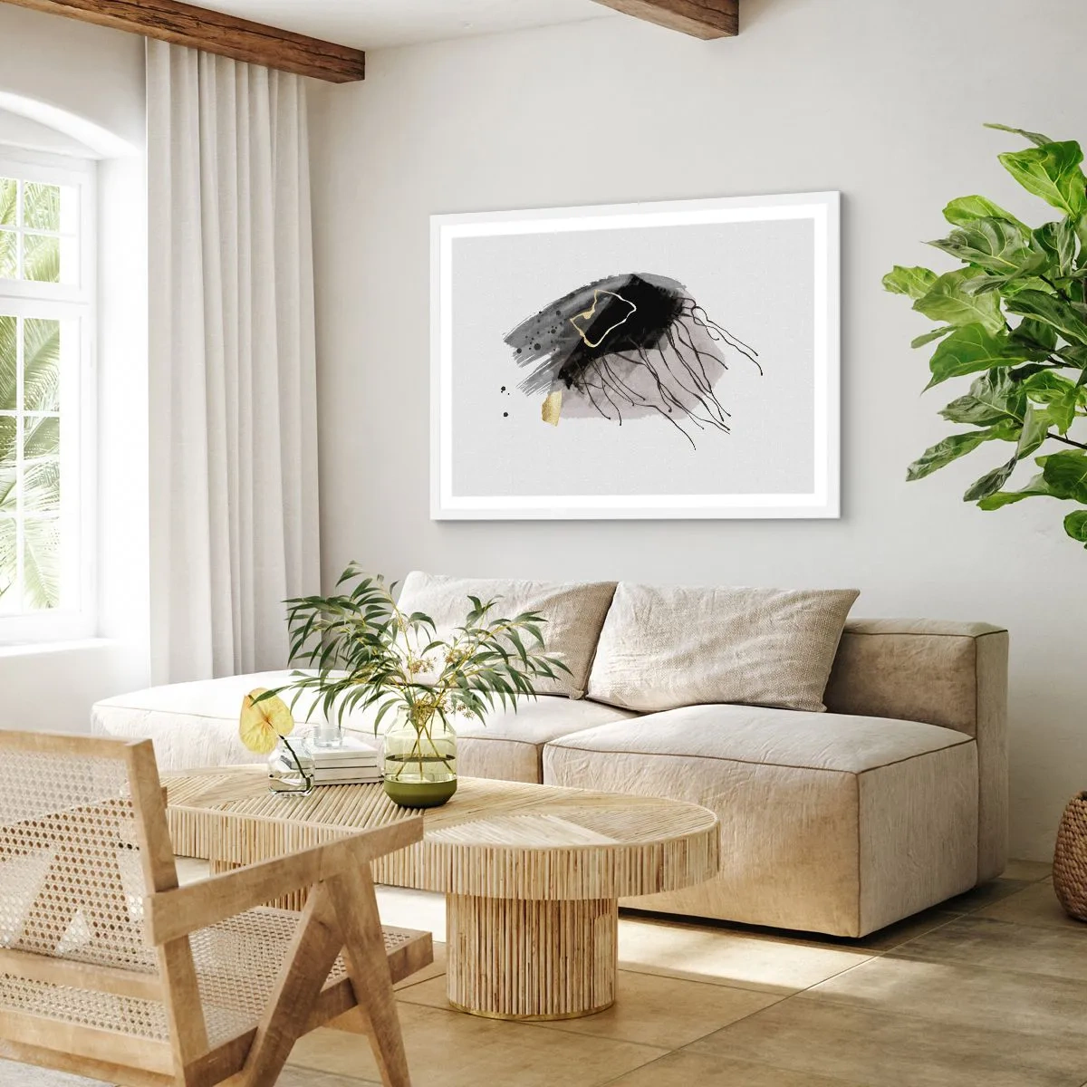 Poster in einem weißen Rahmen - In Schwarz und Gold - 100x70 cm