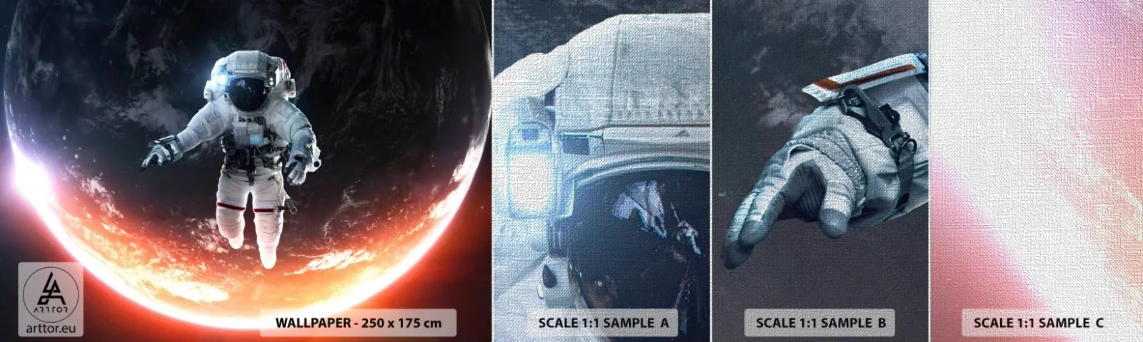 Fototapeten Muster Premium Canvas - Kann ich noch eine Weile bleiben? - Astronaut, Kosmos, Kosmonaut - 100x30 cm