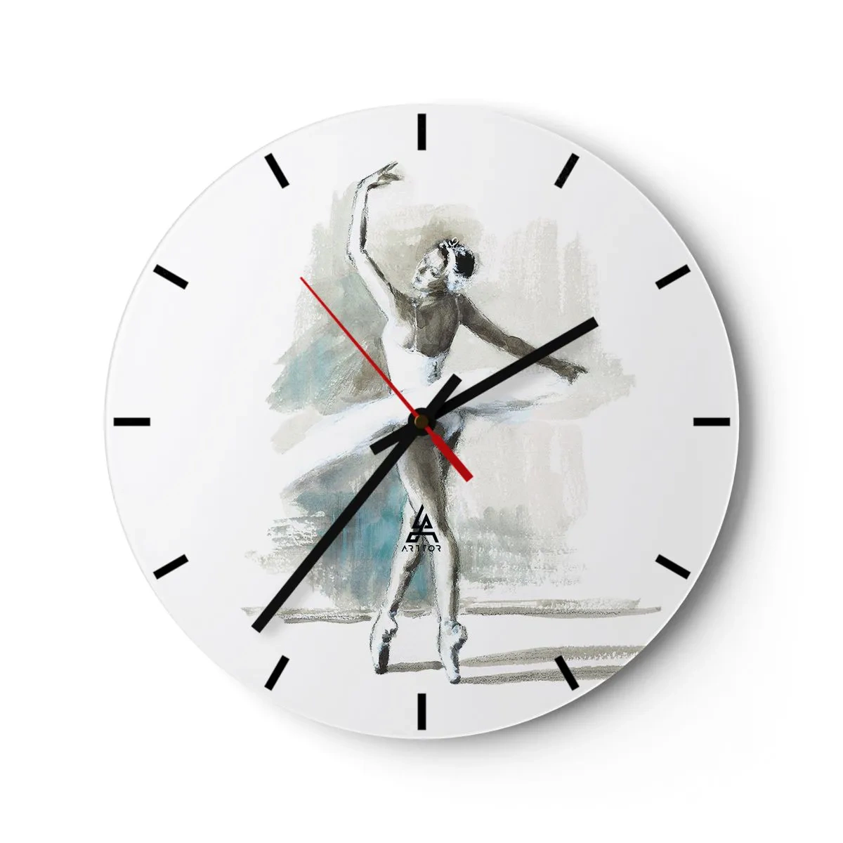 Wanduhr - Glasuhr - Eine Ballerina in einem weißen Outfit, aufgenommen in einer Tanzpose - 30x30cm - In einen Schwan verzaubert - Moderne Wanddekoration für Wohnzimmer, Küche und Schlafzimmer ARTTOR