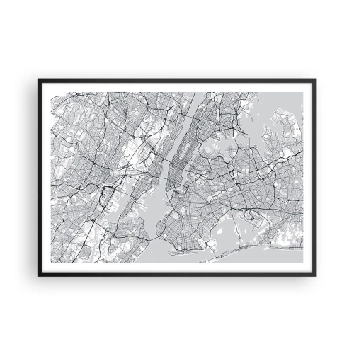 Poster in einem schwarzem Rahmen - Ein Stadtplan im minimalistischen Stil auf grauem Hintergrund - 100x70cm - Die Anatomie einer Metropole - Moderne Wanddekoration für Wohnzimmer und Schlafzimmer ARTTOR