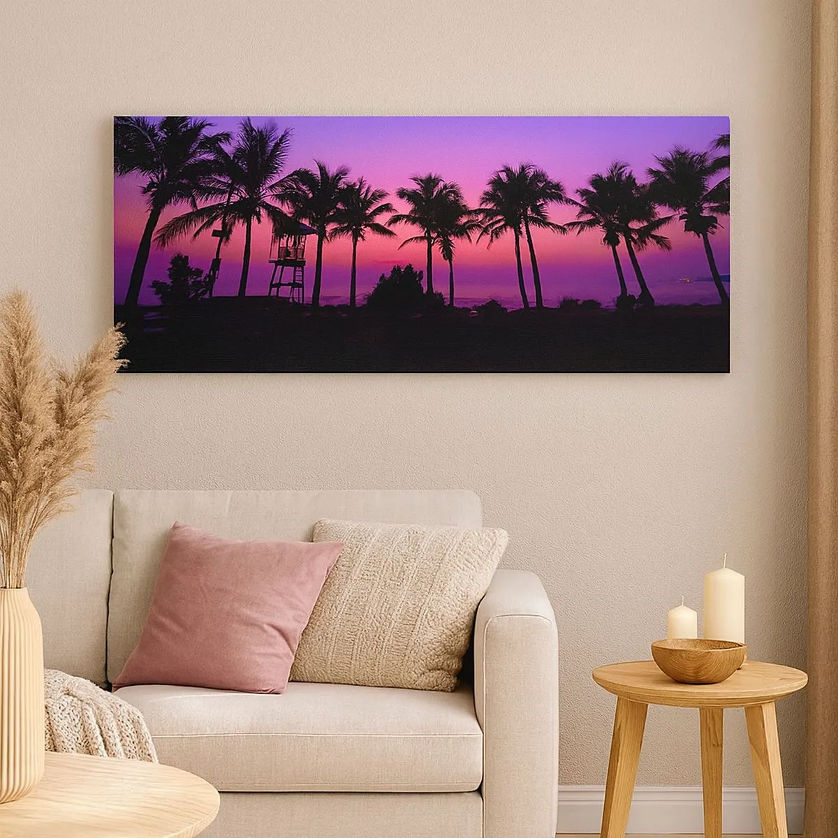 Bild auf Leinwand - Leinwandbild - Abend unter Palmen - 100x40 cm