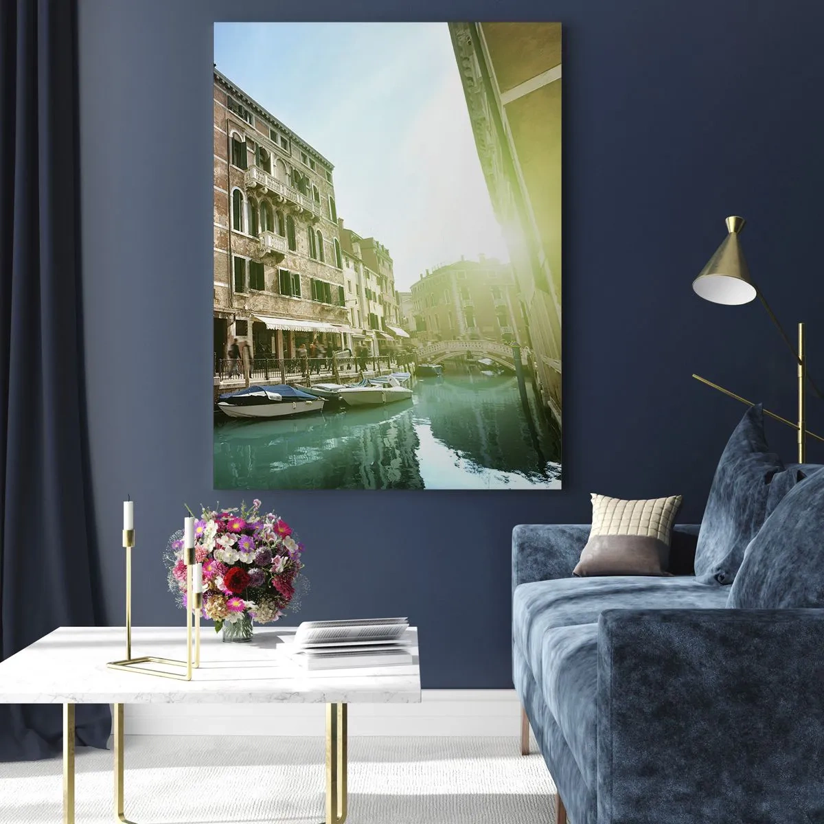 Glasbild - Bild auf glas - Venedig-Brücke und Kanal mit historischer Architektur - 80x120cm - Venedig - Amore Mio - Moderne Wanddekoration für Wohnzimmer und Schlafzimmer ARTTOR