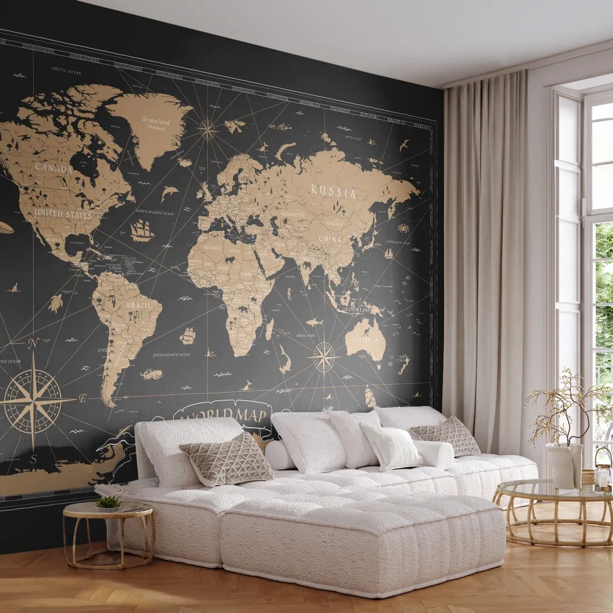 Selbstklebende Fototapete Deluxe Sticker - Die Grenzen meiner Welt - Weltkarte, Jahrgang, Retro - 400x280 cm