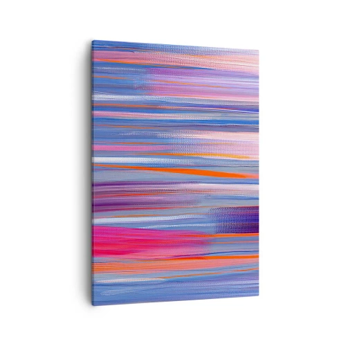 Bild auf Leinwand - Leinwandbild - Abstrakte vertikale Linien in Blau- und Rosatönen - 50x70cm - Aufstieg zum Regenbogen - Moderne Wanddekoration für Wohnzimmer und Schlafzimmer ARTTOR