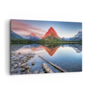 Bild auf Leinwand - Leinwandbild - Ein Berg, der sich bei Sonnenuntergang in einem See spiegelt - 100x70cm - Hitze und Kälte - Moderne Wanddekoration für Wohnzimmer und Schlafzimmer ARTTOR