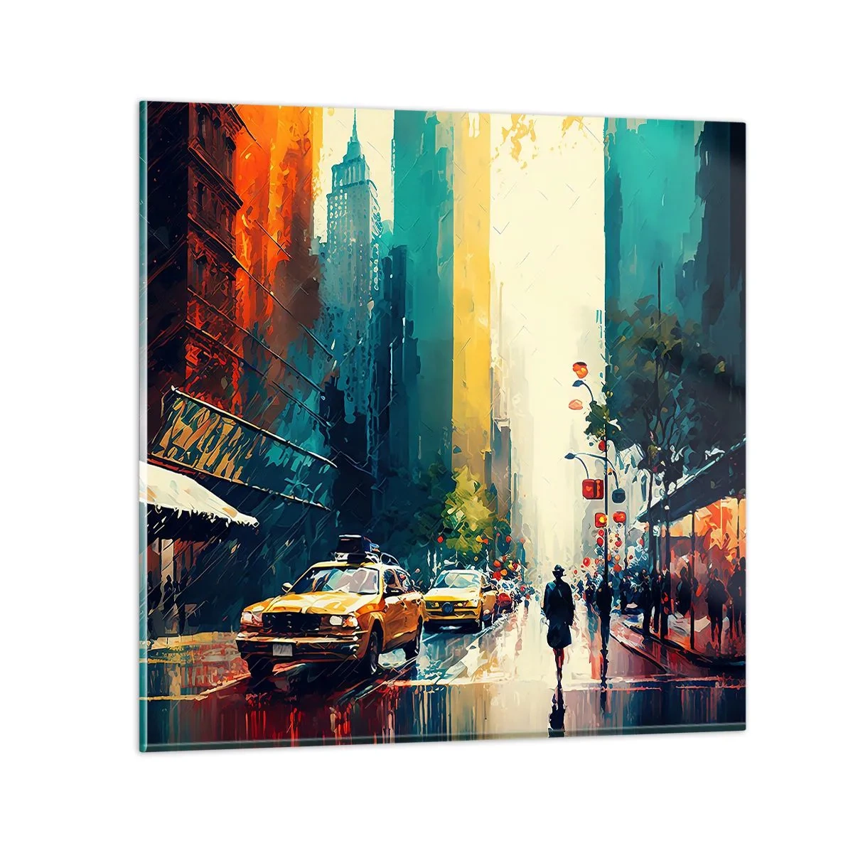 Glasbild - Bild auf glas - New York – selbst der Regen ist hier bunt - 40x40 cm