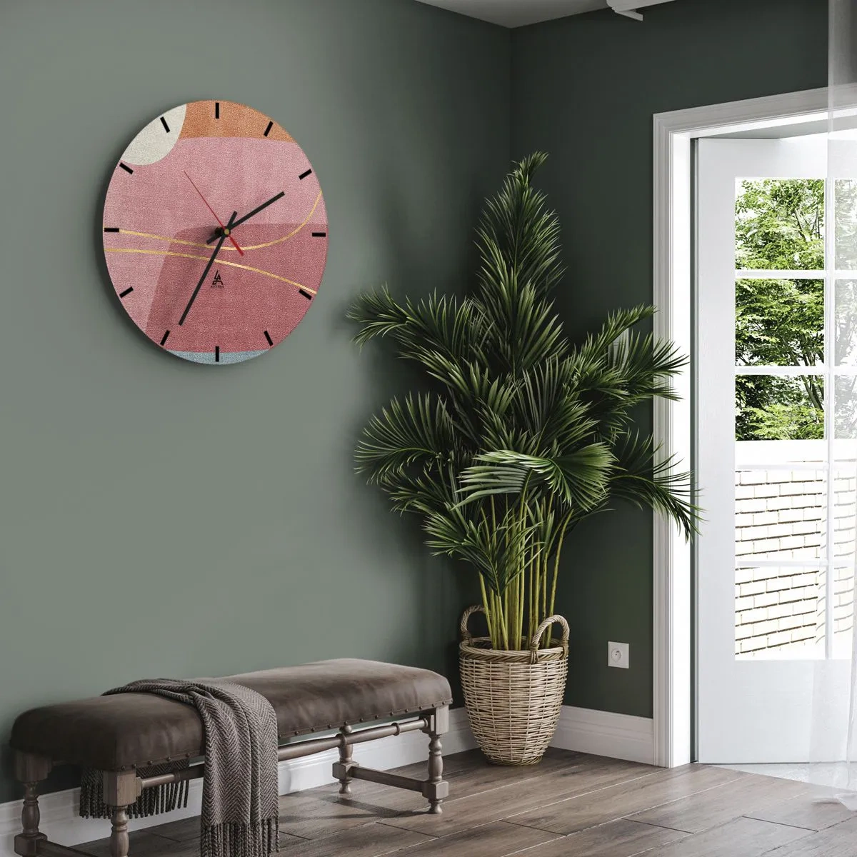 Wanduhr - Glasuhr - Pastellkomposition mit Goldfaden - 40x40 cm