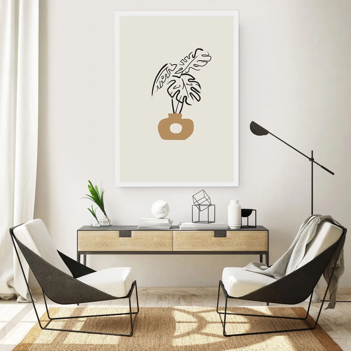 Poster - Eine minimalistische Zeichnung einer Monstera in einer Vase - 50x70cm - Monstera – Heimdekoration - Moderne Wanddekoration für Wohnzimmer und Schlafzimmer ARTTOR