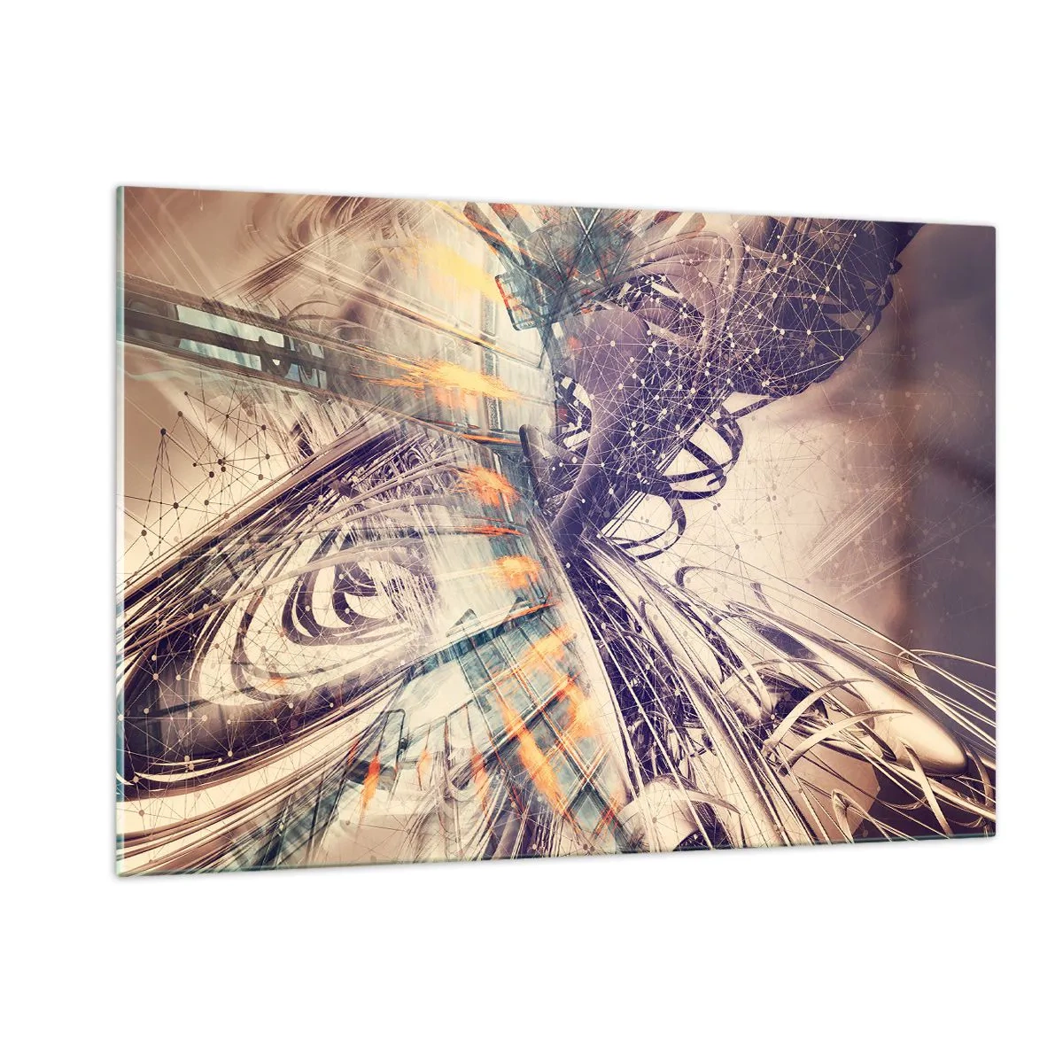 Glasbild - Bild auf glas - Abstrakte Komposition mit dynamischen Linien und Farben - 120x80cm - In großer Eile - Moderne Wanddekoration für Wohnzimmer und Schlafzimmer ARTTOR