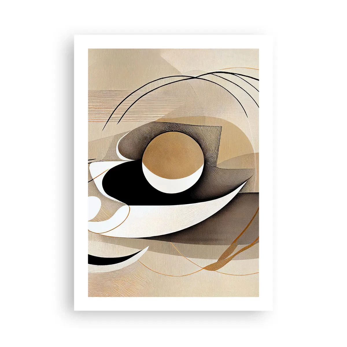 Poster - Minimalistische Abstraktion in Beige- und Schwarztönen - 50x70cm - Komposition: die Essenz des Wortes - Moderne Wanddekoration für Wohnzimmer und Schlafzimmer ARTTOR