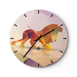 Wanduhr - Glasuhr - Geometrischer Löwe in Gelb- und Lilatönen - 30x30cm - Der Diamantenkönig - Moderne Wanddekoration für Wohnzimmer, Küche und Schlafzimmer ARTTOR
