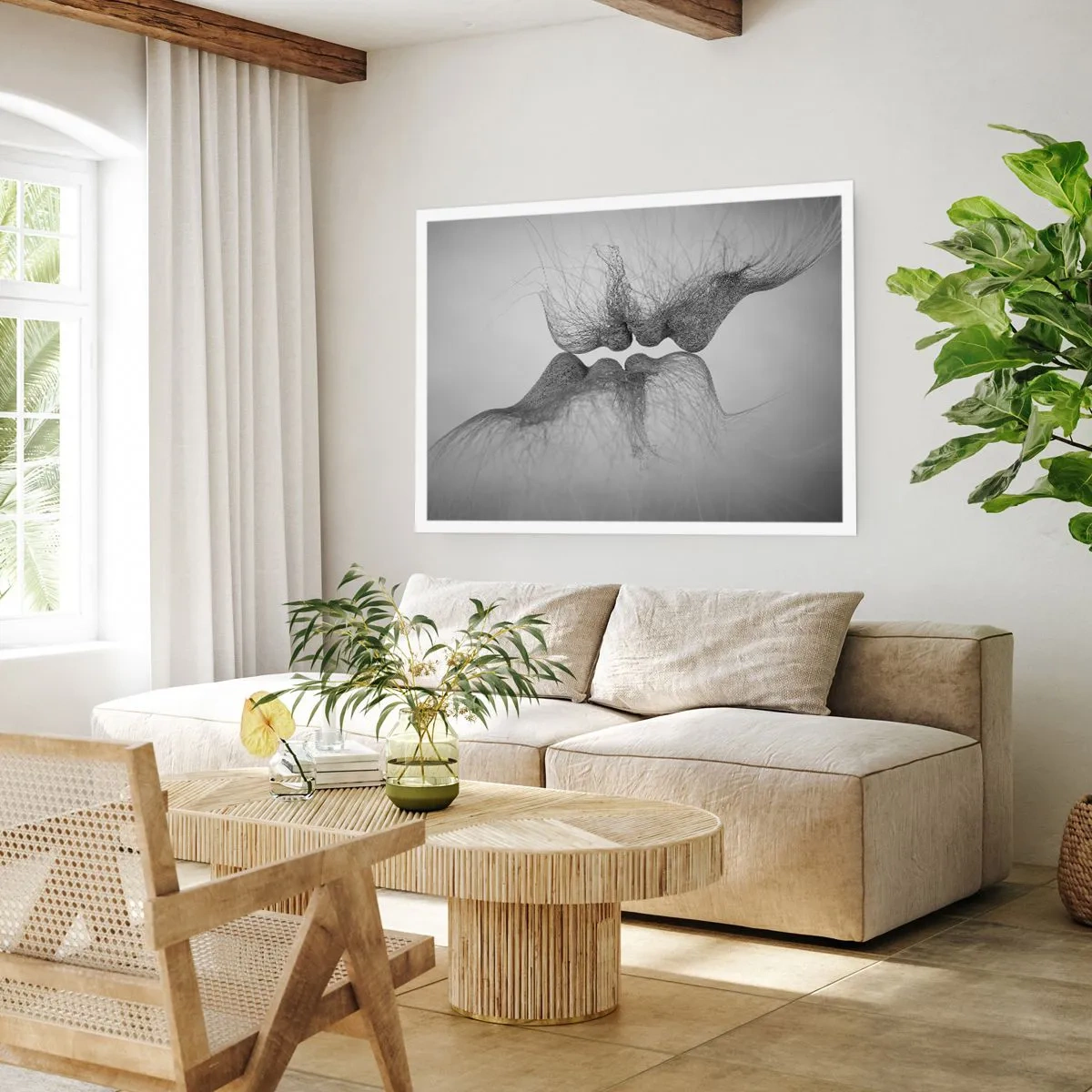 Poster - Ein abstrakter Kuss in ätherischer Form - 100x70cm - Kuss des Windes - Moderne Wanddekoration für Wohnzimmer und Schlafzimmer ARTTOR