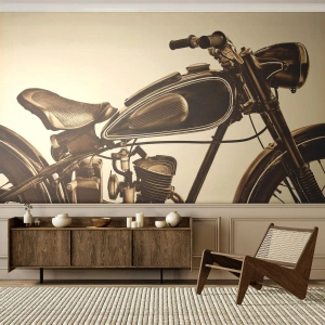 Fototapete Premium Sand - Ein Vintage-Retro-Motorrad auf hellem Hintergrund - 100x70cm - Sehnsucht nach den Klassikern - Moderne Wanddekoration für Wohnzimmer und Schlafzimmer ARTTOR
