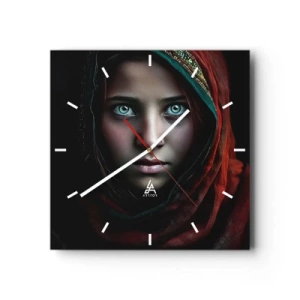 Wanduhr - Glasuhr - Porträt einer Frau mit intensivem Blick in warmen Farben - 30x30cm - Prinzessin aus dem Osten - Moderne Wanddekoration für Wohnzimmer und Schlafzimmer ARTTOR
