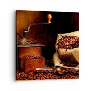 Bild auf Leinwand - Leinwandbild - Stillleben mit Kaffeebohnen und einer Mühle - 30x30 cm