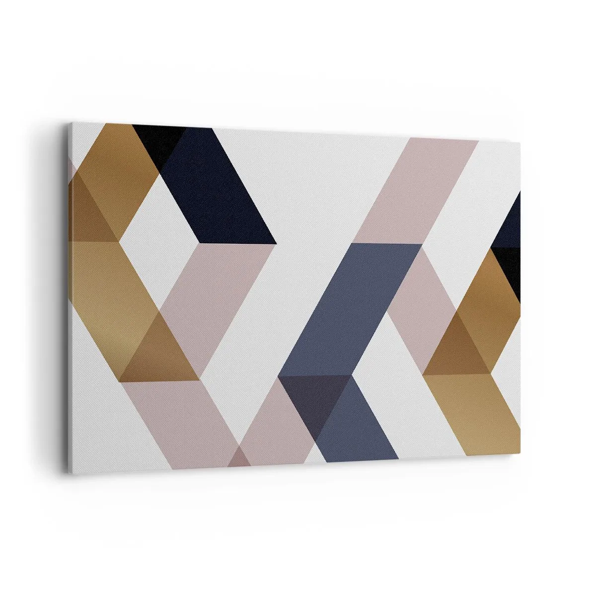 Bild auf Leinwand - Leinwandbild - Geometrische Muster in Gold- und Marineblautönen - 100x70cm - Ebenen und Winkel - Moderne Wanddekoration für Wohnzimmer und Schlafzimmer ARTTOR