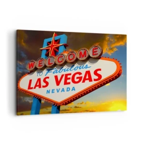 Bild auf Leinwand - Leinwandbild - Das berühmte Schild „Welcome to Fabulous Las Vegas“ bei Sonnenuntergang - 100x70cm - Für ein Lächeln des Schicksals - Moderne Wanddekoration für Wohnzimmer und Schlafzimmer ARTTOR