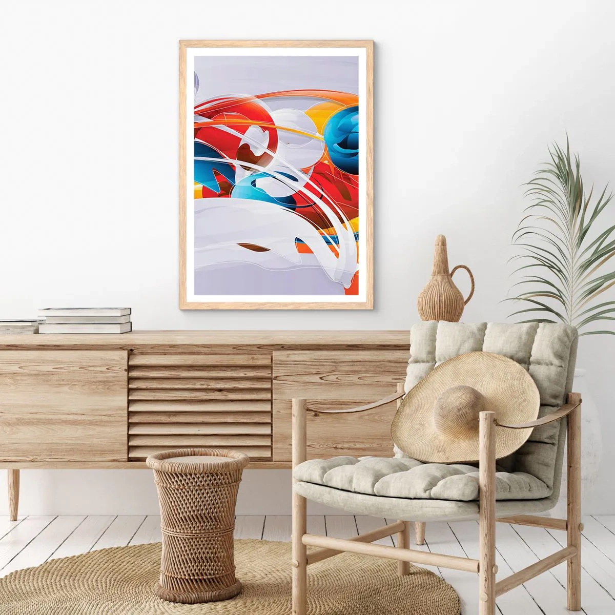 Poster in einem Rahmen aus heller Eiche - Der Tanz der Elemente - 70x100 cm