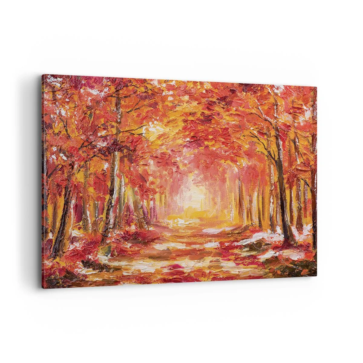Bild auf Leinwand - Leinwandbild - Herbstwald in Kupfer- und Goldtönen - 100x70cm - Kupferwald - Moderne Wanddekoration für Wohnzimmer und Schlafzimmer ARTTOR