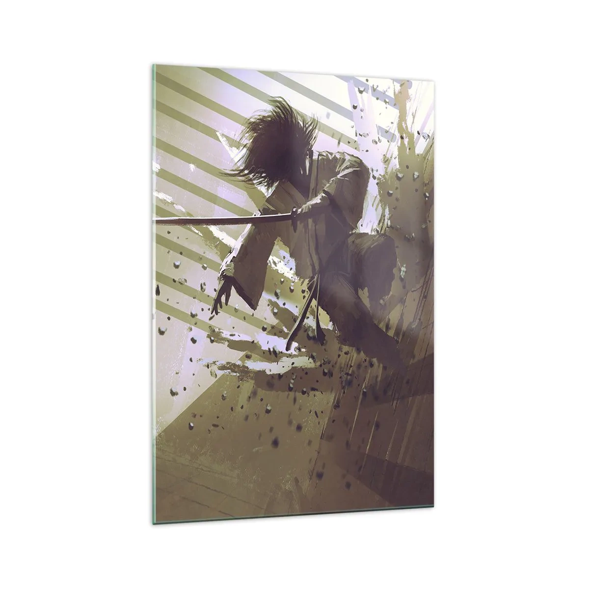 Glasbild - Bild auf glas - Dynamischer Kampf zwischen zwei Charakteren im futuristischen Stil - 70x100cm - Und du kannst ein Samurai sein - Moderne Wanddekoration für Wohnzimmer und Schlafzimmer ARTTOR