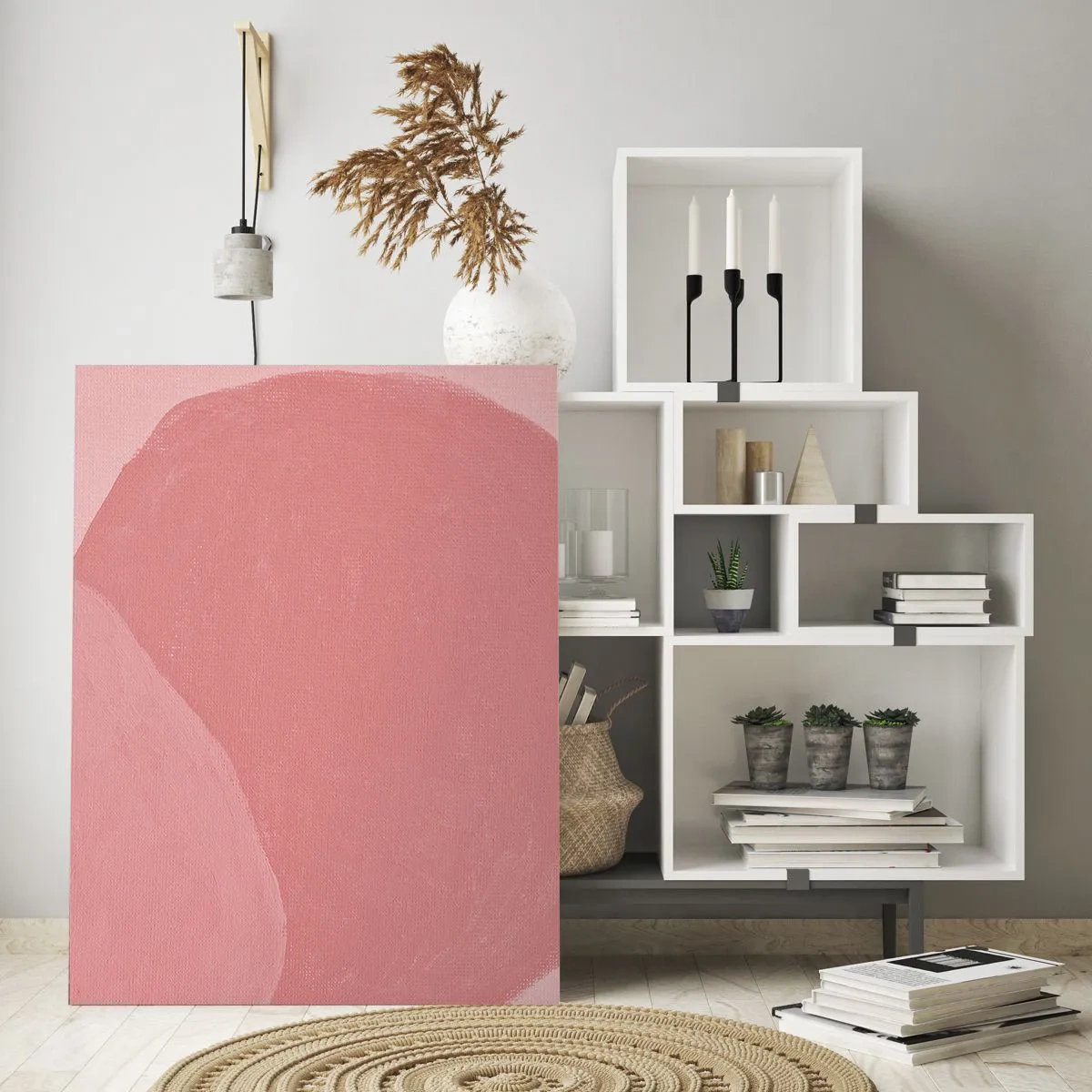 Glasbild - Bild auf glas - Zarte Abstraktion in Rosatönen, organische Formen und Minimalismus - 80x120cm - Organische Komposition in Rosa - Moderne Wanddekoration für Wohnzimmer und Schlafzimmer ARTTOR