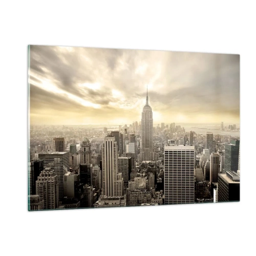 Glasbild - Bild auf glas - Stadtpanorama mit Wolkenkratzern und dem Empire State Building - 120x80cm - New York aus Grau - Moderne Wanddekoration für Wohnzimmer und Schlafzimmer ARTTOR