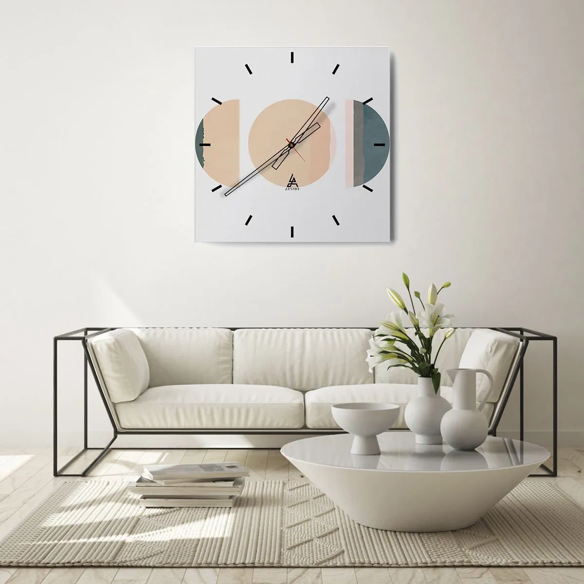 Wanduhr - Glasuhr - Abstrakte geometrische Formen in Pastellfarben - 30x30cm - Ein Rad hinter dem anderen… - Moderne Wanddekoration für Wohnzimmer und Schlafzimmer ARTTOR