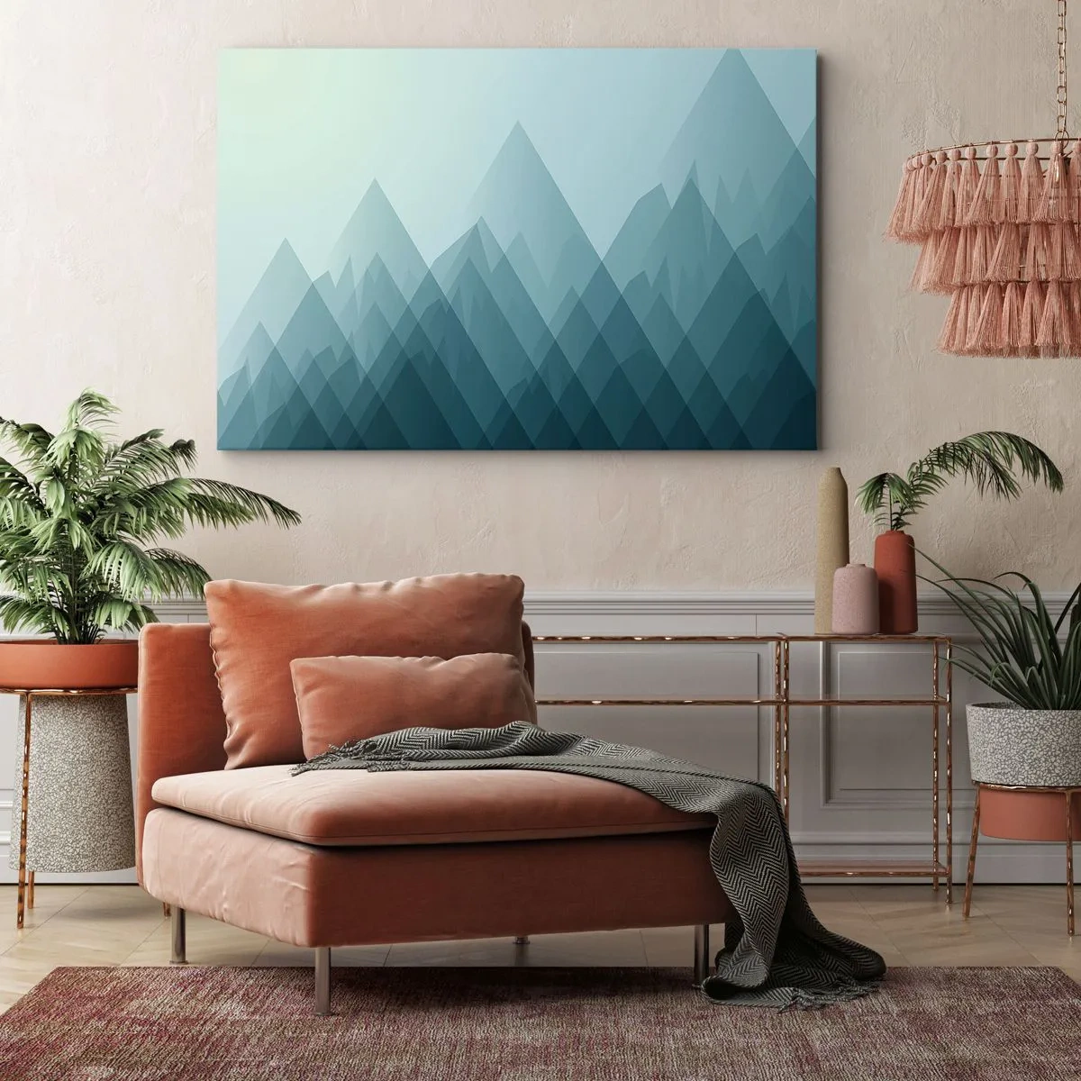 Bild auf Leinwand - Leinwandbild - Minimalistische Berggrafiken in Blautönen - 70x50cm - Groß größer am größten - Moderne Wanddekoration für Wohnzimmer und Schlafzimmer ARTTOR
