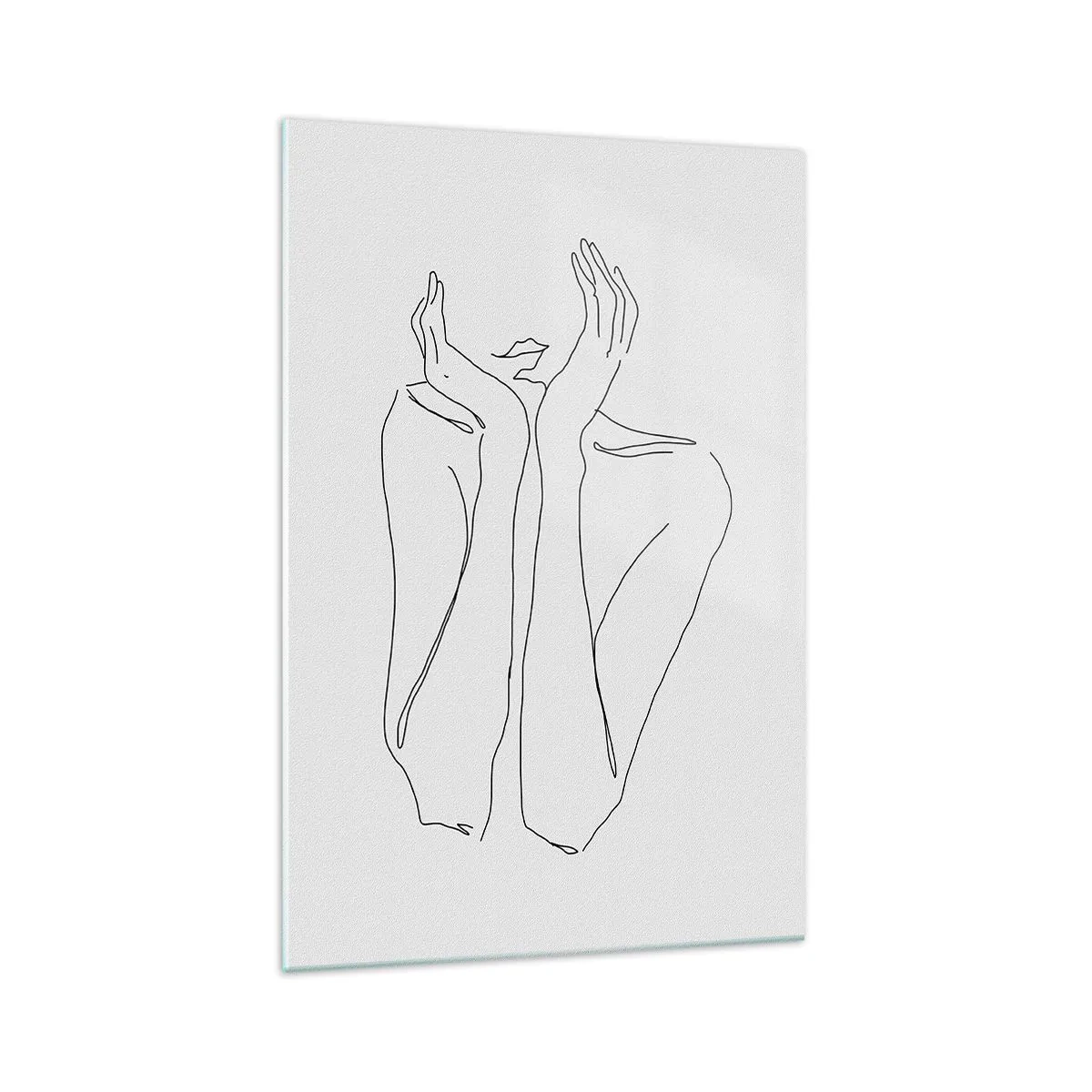 Glasbild - Bild auf glas - Minimalistische Strichzeichnung von Gesicht und Händen - 70x100cm - Wovon Mädchen träumen - Moderne Wanddekoration für Wohnzimmer und Schlafzimmer ARTTOR