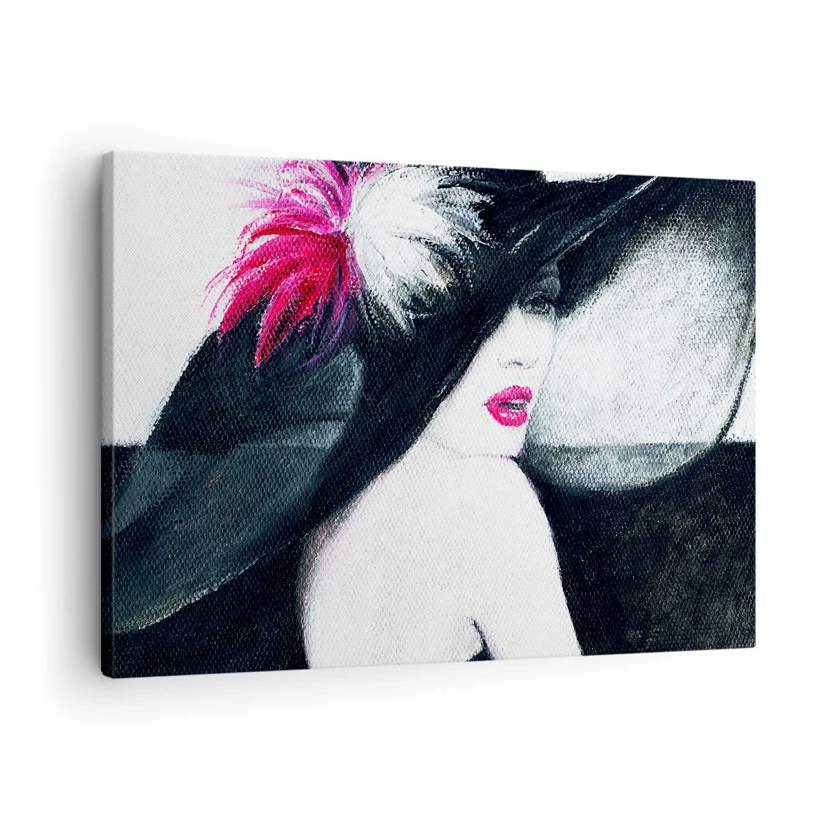 Bild auf Leinwand - Leinwandbild - Stilvolle Frau mit Federhut - 70x50cm - Immer ein Geheimnis - Moderne Wanddekoration für Wohnzimmer und Schlafzimmer ARTTOR