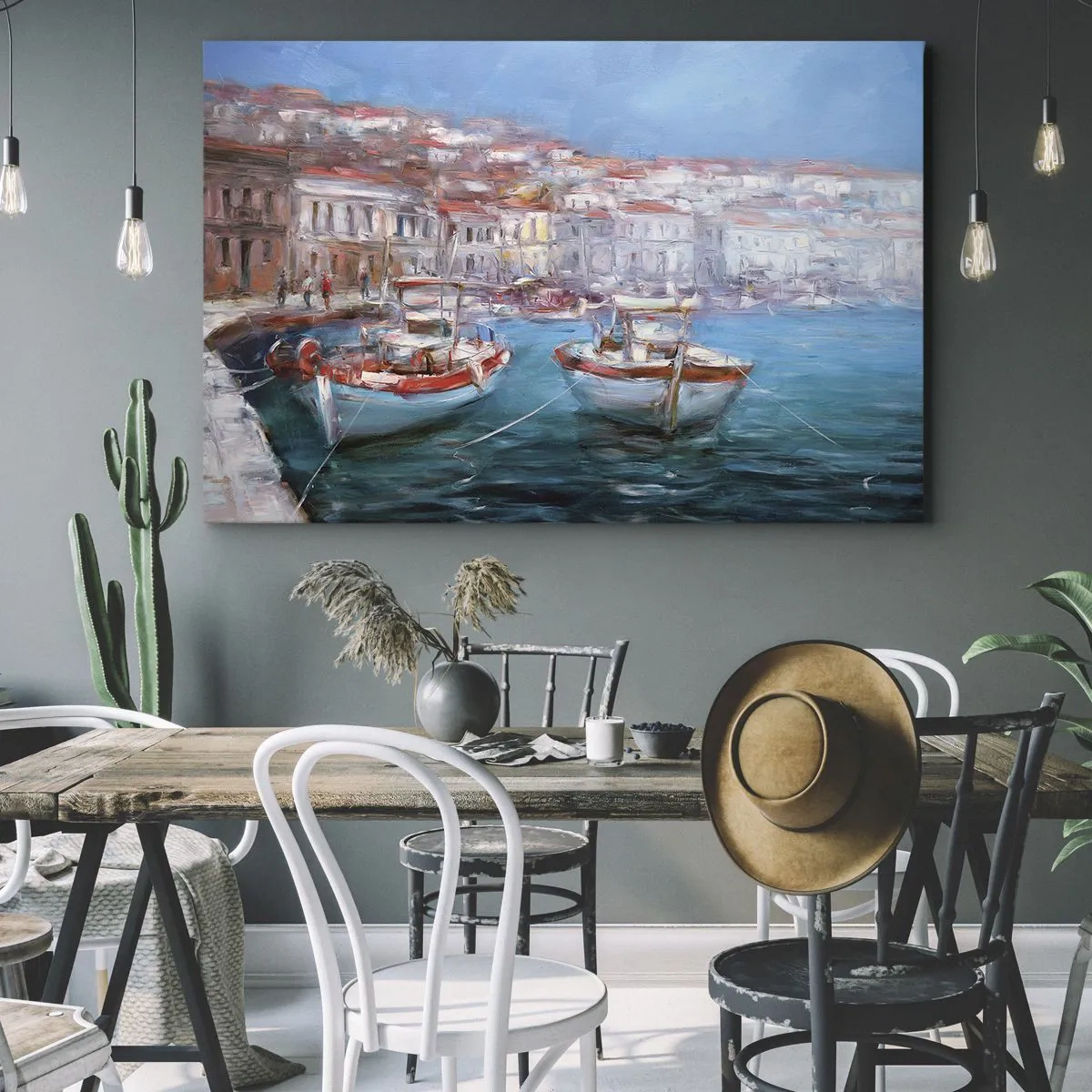 Bild auf Leinwand - Leinwandbild - Boote in einer malerischen italienischen Bucht - 70x50cm - Italienische Bucht - Moderne Wanddekoration für Wohnzimmer und Schlafzimmer ARTTOR
