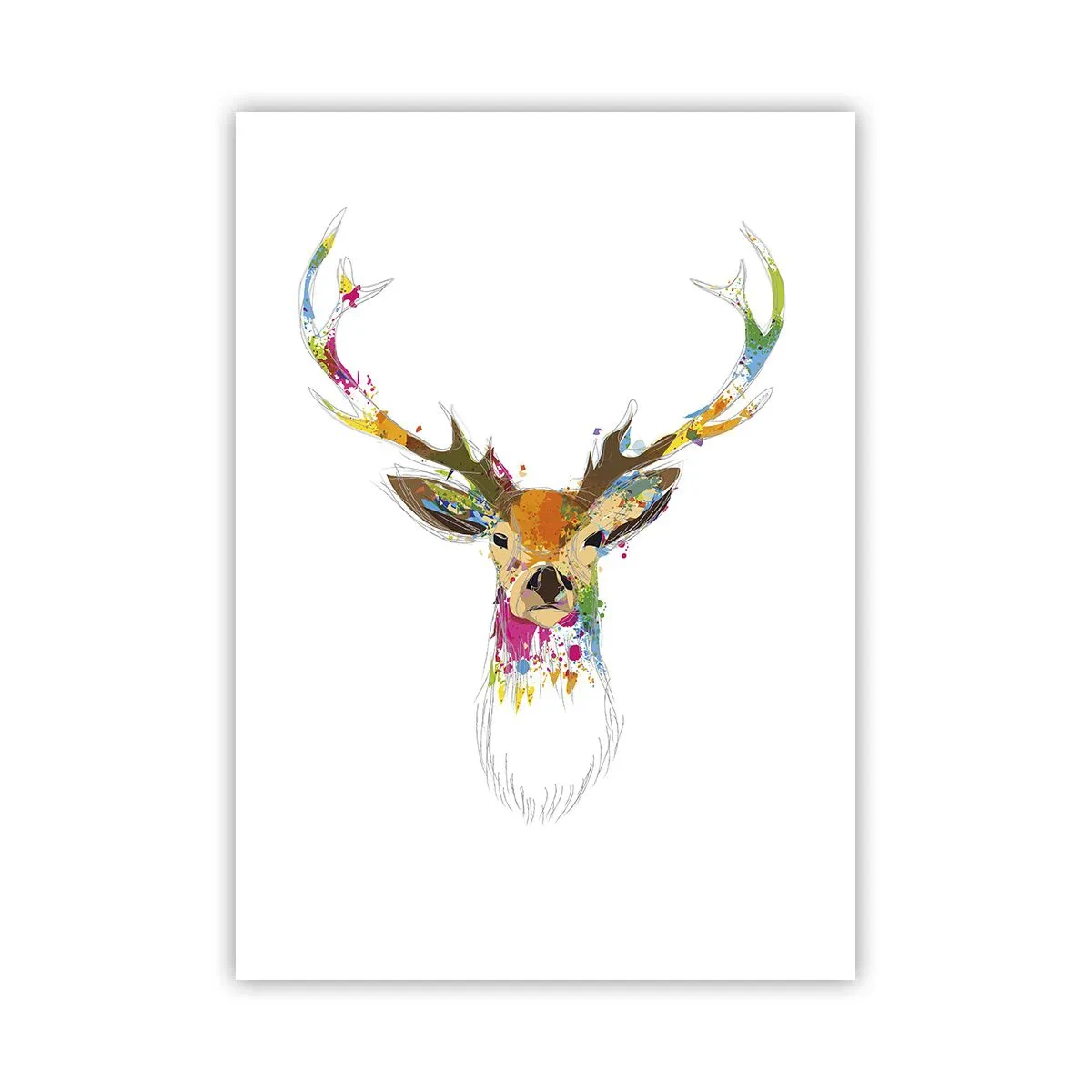 Poster - Bunte Hirsche im abstrakten Stil auf weißem Hintergrund - 50x70cm - Ein mildes Reh in Farbe getaucht - Moderne Wanddekoration für Wohnzimmer und Schlafzimmer ARTTOR
