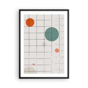 Poster in einem schwarzem Rahmen - Abstrakte Komposition aus einem Raster und farbigen Kreisen - 50x70cm - Gefangen. Wir oder sie? - Moderne Wanddekoration für Wohnzimmer und Schlafzimmer ARTTOR