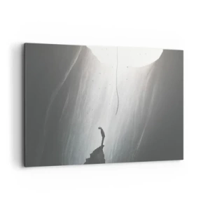 Bild auf Leinwand - Leinwandbild - Silhouette eines Mannes auf dem Boden einer Höhle mit Blick auf das Licht - 100x70cm - Es gibt immer einen Ausweg - Moderne Wanddekoration für Wohnzimmer und Schlafzimmer ARTTOR