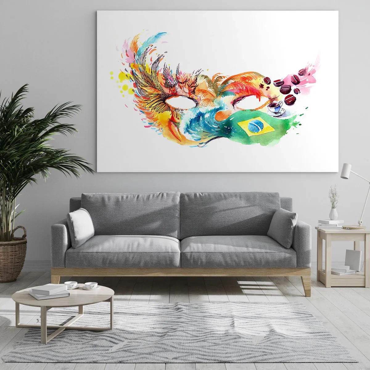 Glasbild - Bild auf glas - Eine farbenfrohe Maske, inspiriert vom brasilianischen Karneval - 70x50cm - Brasilien begrüßt Samba - Moderne Wanddekoration für Wohnzimmer und Schlafzimmer ARTTOR