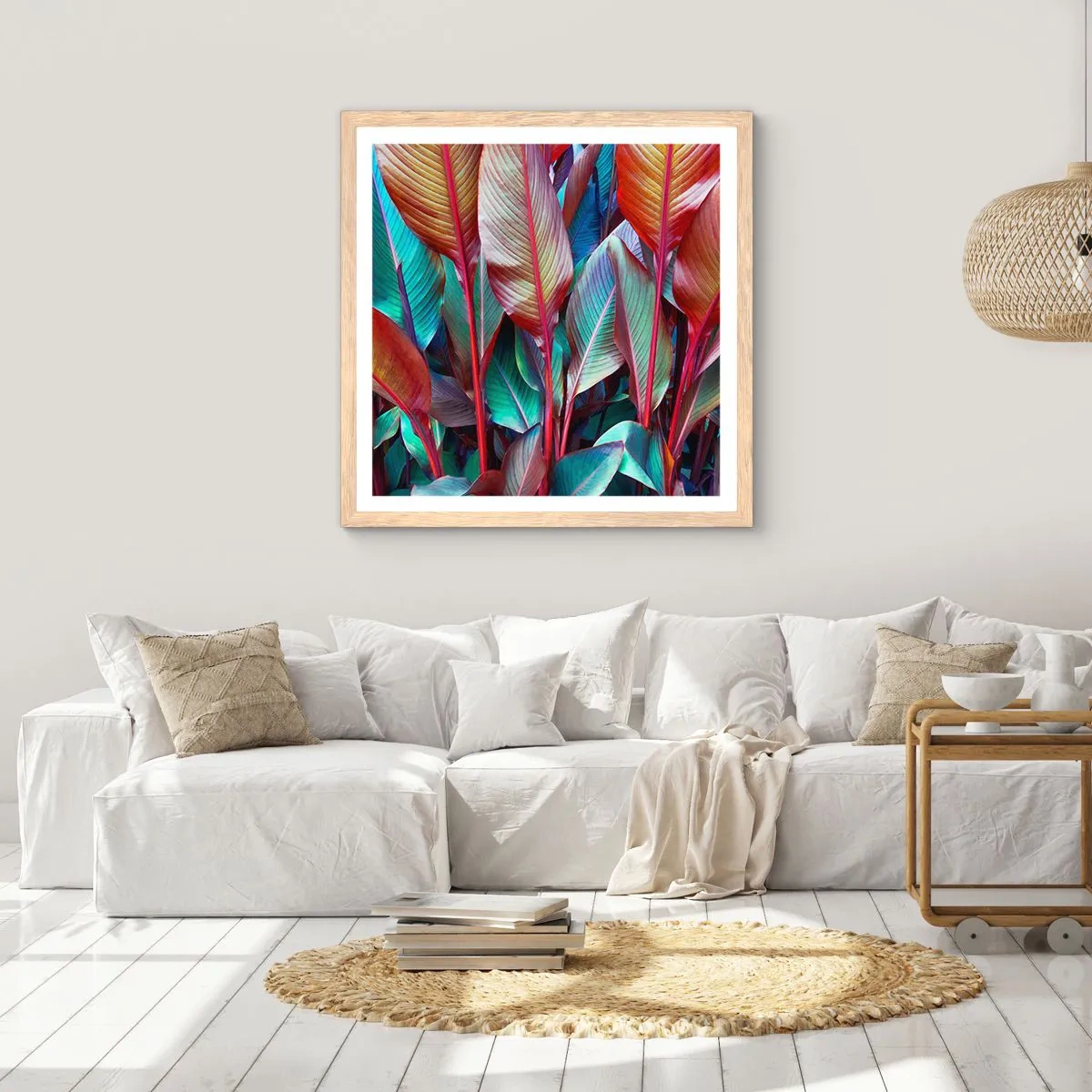 Poster in einem Rahmen aus heller Eiche - Buntes Dickicht - 60x60 cm