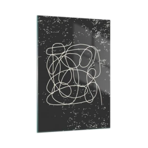 Glasbild - Bild auf glas - Abstrakte Linie in Form eines Gewirrs auf einem strukturierten schwarzen Hintergrund - 50x70cm - Wandernde, umherschweifende Gedanken - Moderne Wanddekoration für Wohnzimmer und Schlafzimmer ARTTOR