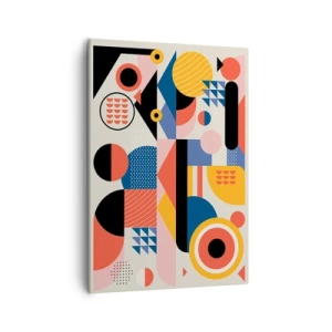 Bild auf Leinwand - Leinwandbild - Bunte geometrische Formen im Retro-Stil - 50x70cm - Komposition: Na, los, spiel! - Moderne Wanddekoration für Wohnzimmer und Schlafzimmer ARTTOR