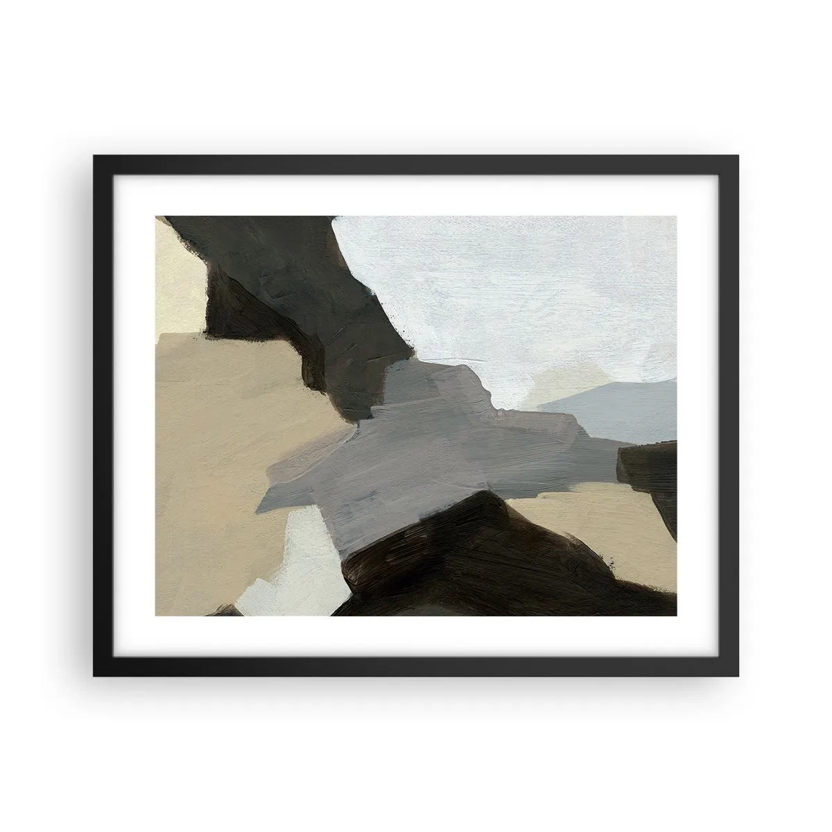 Poster in einem schwarzem Rahmen - Abstraktion: Scheideweg des Graus - 50x40 cm