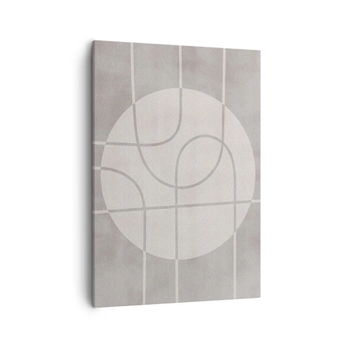 Bild auf Leinwand - Leinwandbild - Geometrisches Muster in Grau- und Weißtönen - 50x70cm - Kreisförmig und geradeaus - Moderne Wanddekoration für Wohnzimmer und Schlafzimmer ARTTOR