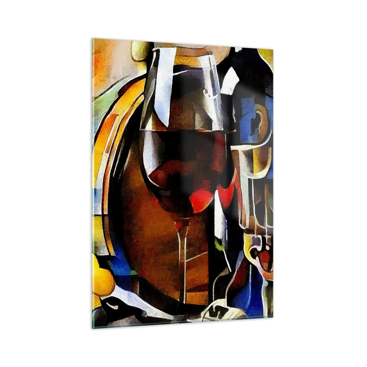 Glasbild - Bild auf glas - Abstrakte Komposition mit Weingläsern und Instrumenten - 50x70cm - Und die Welt nimmt Farben an - Moderne Wanddekoration für Wohnzimmer und Schlafzimmer ARTTOR