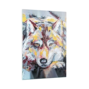 Glasbild - Bild auf glas - Farbenfrohes Wolfsportrait im expressionistischen Stil - 50x70cm - Seelenfrieden unter den Lieben - Moderne Wanddekoration für Wohnzimmer und Schlafzimmer ARTTOR