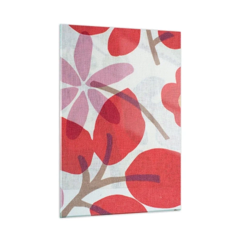Glasbild - Bild auf glas - Rosa und rote Blätter und Blüten auf hellem Hintergrund - 50x70cm - Blumenarrangement in Rosa - Moderne Wanddekoration für Wohnzimmer und Schlafzimmer ARTTOR
