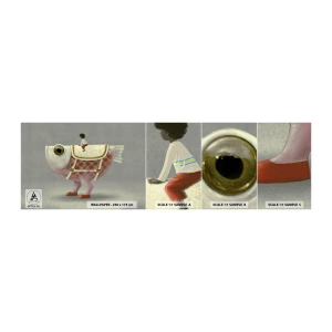 Fototapeten Muster Selbstklebend Deluxe Sticker - Reiter auf einem surrealen Fisch - Abstraktion, Fisch, Für Kinder - 100x30 cm