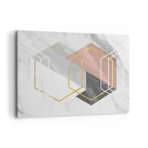 Bild auf Leinwand - Leinwandbild - Geometrische Figuren mit Gold- und Marmorakzenten - 100x70cm - Kettenkomposition - Moderne Wanddekoration für Wohnzimmer und Schlafzimmer ARTTOR